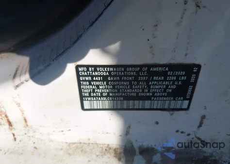 2020 Volkswagen Passat 2.0T Se из США, поврежденный, VIN 1VWSA7A33LC014336